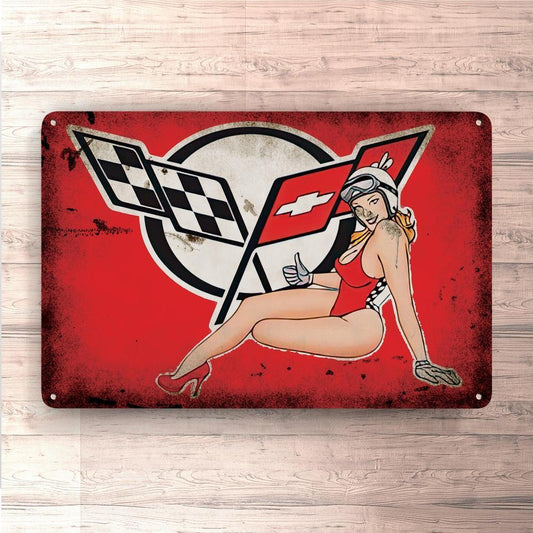 Chevrolet Corvette Pin-Up Vintage Skilte, Musemåtte, Dørmåtte-Skilte-Chevrolet-Garage Culture Shop- garage - man cave - merchandise