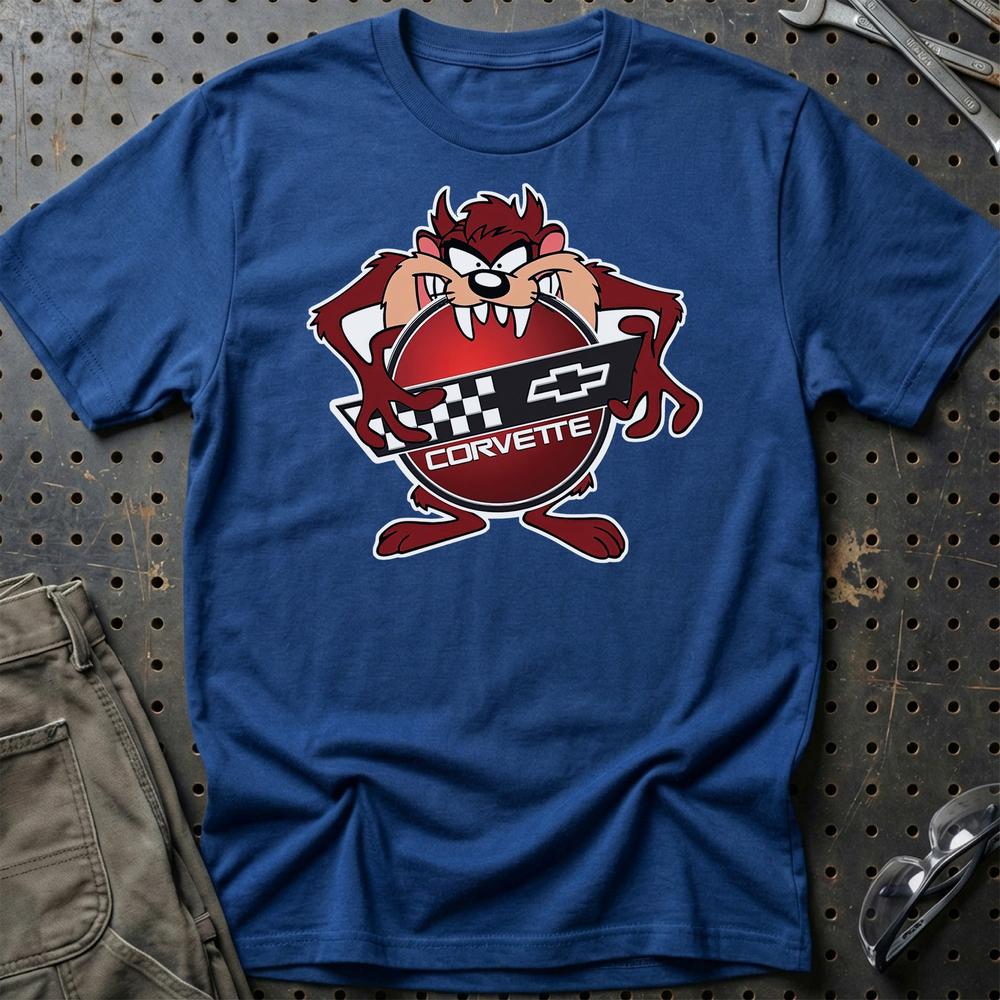 Chevrolet Corvette TAZ T-Shirt-Beklædning-Chevrolet-Blå Royal-S-Garage Culture Shop- garage - man cave - merchandise