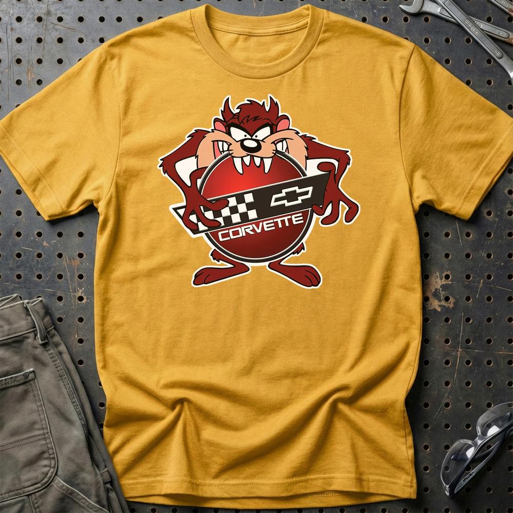 Chevrolet Corvette TAZ T-Shirt-Beklædning-Chevrolet-Guld-S-Garage Culture Shop- garage - man cave - merchandise