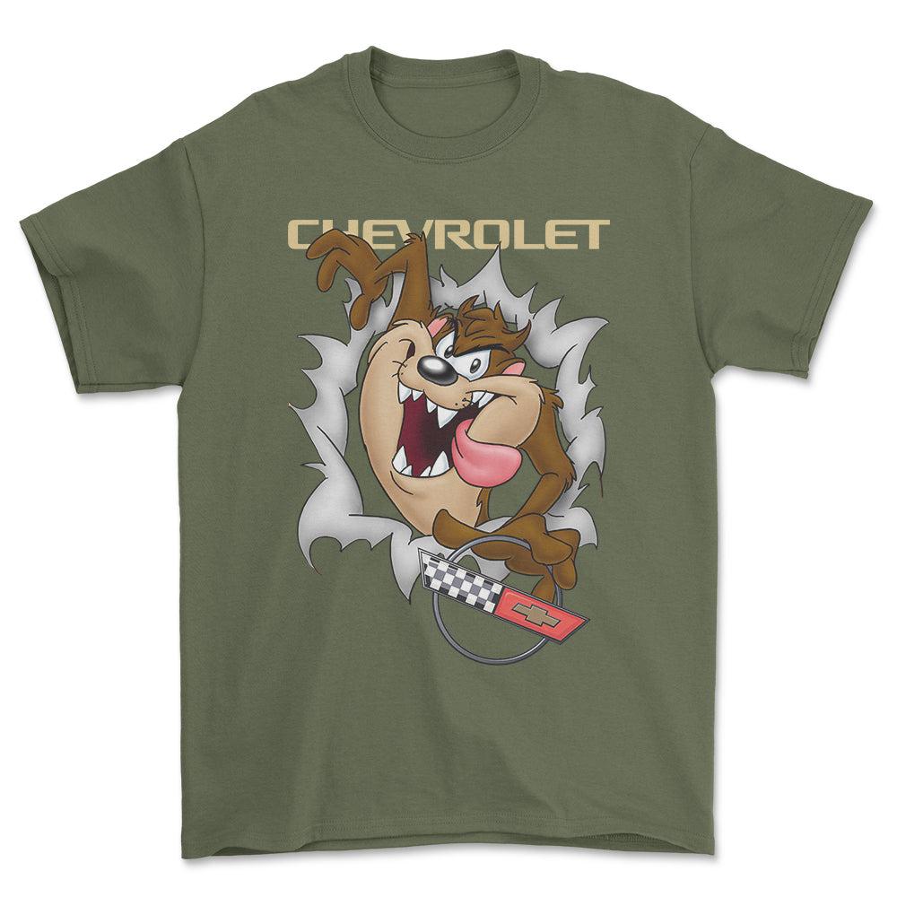 Chevrolet Corvette TAZ Unisex T-Shirt , Bomuld-Beklædning-Chevrolet-Grøn Militær-S-Garage Culture Shop- garage - man cave - merchandise