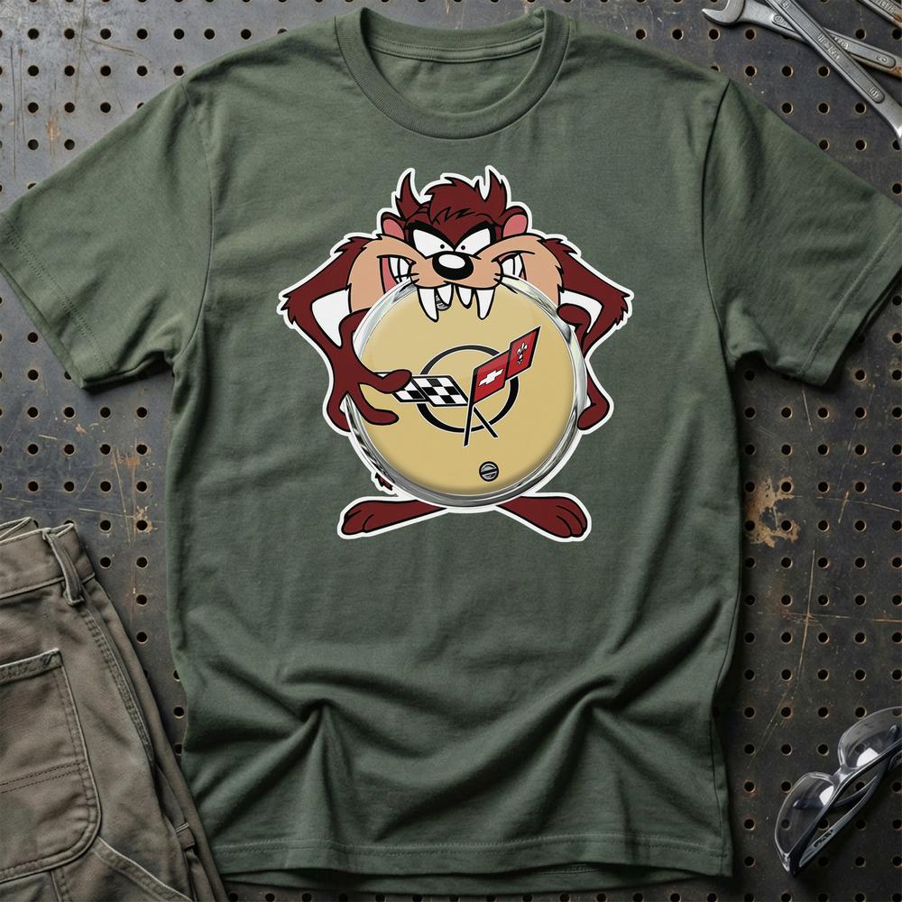 Chevrolet Corvette TAZ Unisex T-Shirt , Bomuld-Beklædning-Chevrolet-Grøn Militær-S-Garage Culture Shop- garage - man cave - merchandise