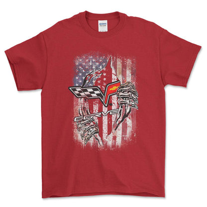 Chevrolet Corvette US Flag Unisex T-Shirt , Bomuld-Beklædning-Chevrolet-Rød-S-Forside-Garage Culture Shop- garage - man cave - merchandise