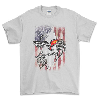 Chevrolet Corvette US Flag Unisex T-Shirt , Bomuld-Beklædning-Chevrolet-Hvid-S-Forside-Garage Culture Shop- garage - man cave - merchandise