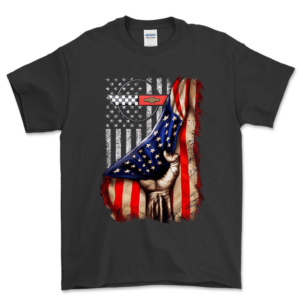 Chevrolet Corvette USA Flag T-Shirt-Beklædning-Chevrolet-Sort-S-Garage Culture Shop- garage - man cave - merchandise