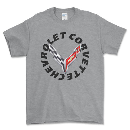 Chevrolet Corvette - Unisex T-Shirt , Bomuld-Beklædning-Chevrolet-Grå Sport-S-Forside-Garage Culture Shop- garage - man cave - merchandise