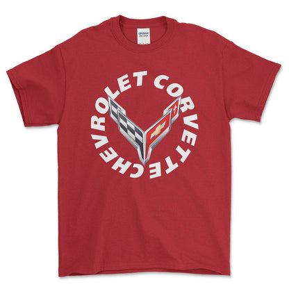 Chevrolet Corvette - Unisex T-Shirt , Bomuld-Beklædning-Chevrolet-Rød-S-Forside-Garage Culture Shop- garage - man cave - merchandise