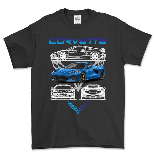 Chevrolet Corvette - Unisex T-Shirt , Bomuld-Beklædning-Chevrolet-Sort-S-Forside-Garage Culture Shop- garage - man cave - merchandise