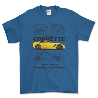 Chevrolet Corvette Z06 - Unisex T-Shirt , Bomuld-Beklædning-Chevrolet-Blå Royal-S-Forside-Garage Culture Shop- garage - man cave - merchandise