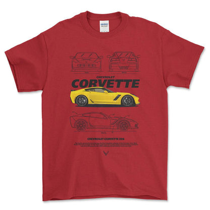 Chevrolet Corvette Z06 - Unisex T-Shirt , Bomuld-Beklædning-Chevrolet-Rød-S-Forside-Garage Culture Shop- garage - man cave - merchandise