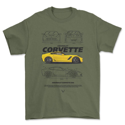 Chevrolet Corvette Z06 - Unisex T-Shirt , Bomuld-Beklædning-Chevrolet-Grøn Militær-S-Forside-Garage Culture Shop- garage - man cave - merchandise