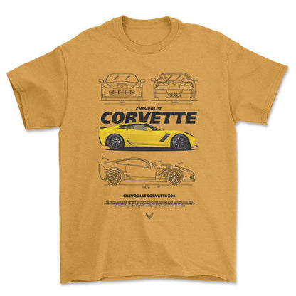 Chevrolet Corvette Z06 - Unisex T-Shirt , Bomuld-Beklædning-Chevrolet-Guld-S-Forside-Garage Culture Shop- garage - man cave - merchandise