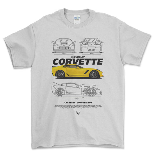 Chevrolet Corvette Z06 - Unisex T-Shirt , Bomuld-Beklædning-Chevrolet-Hvid-S-Forside-Garage Culture Shop- garage - man cave - merchandise
