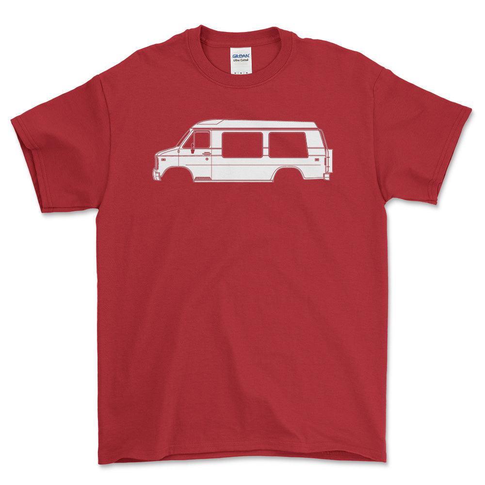 Chevrolet G20 Chevy Van Silhuet - Unisex T-Shirt , Bomuld-Beklædning-Chevrolet-Rød-S-Forside-Garage Culture Shop- garage - man cave - merchandise