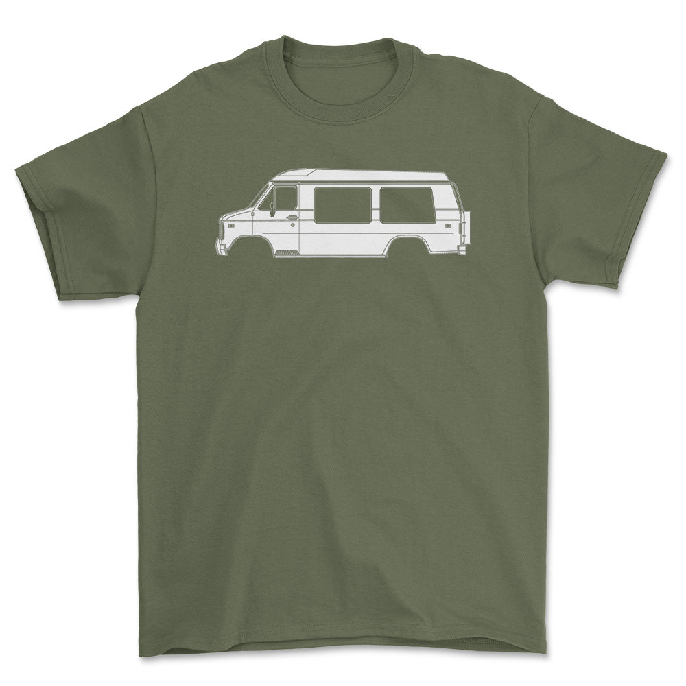 Chevrolet G20 Chevy Van Silhuet - Unisex T-Shirt , Bomuld-Beklædning-Chevrolet-Grøn Militær-S-Forside-Garage Culture Shop- garage - man cave - merchandise