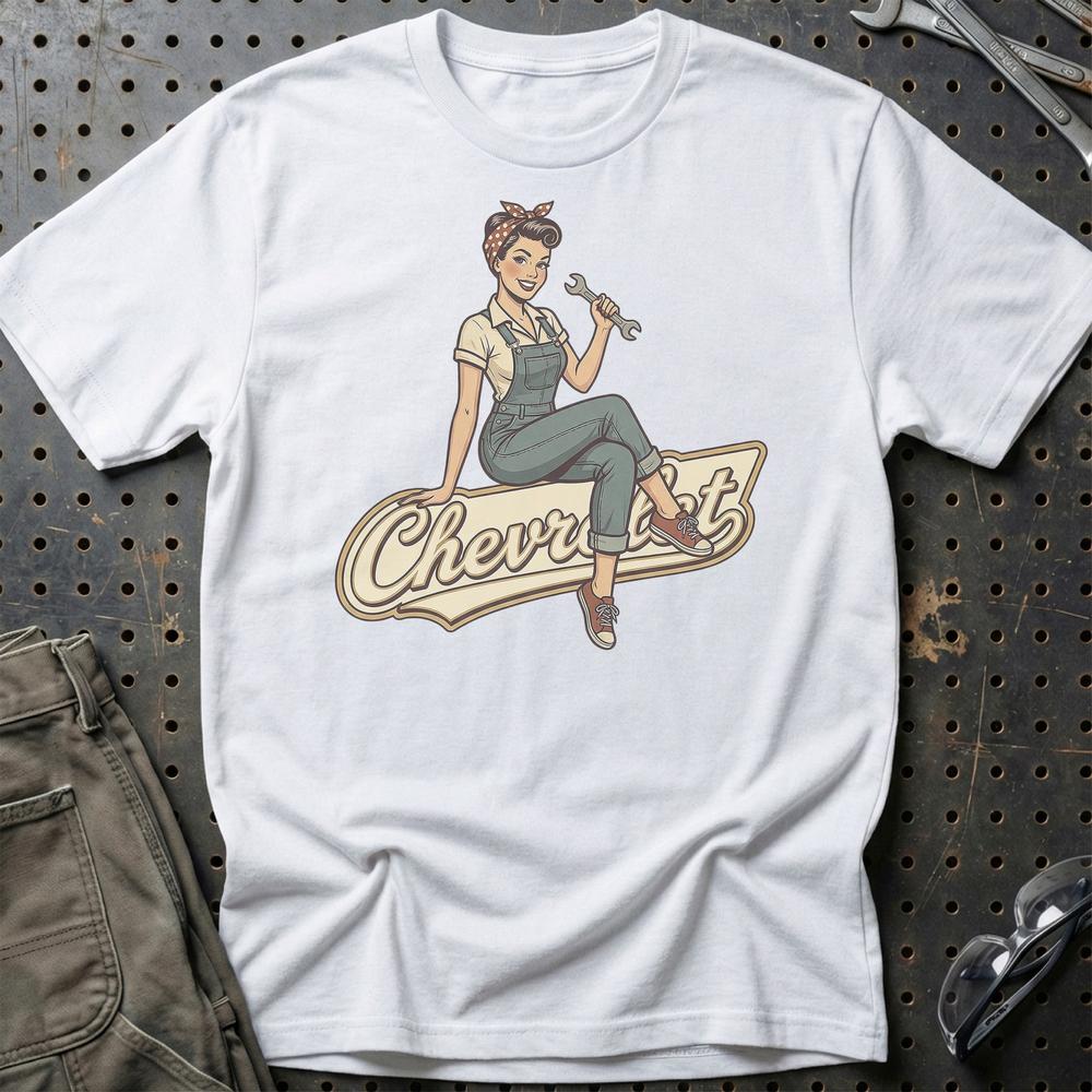 Chevrolet Pinup T-Shirt-Beklædning-Chevrolet-Hvid-S-Garage Culture Shop- garage - man cave - merchandise