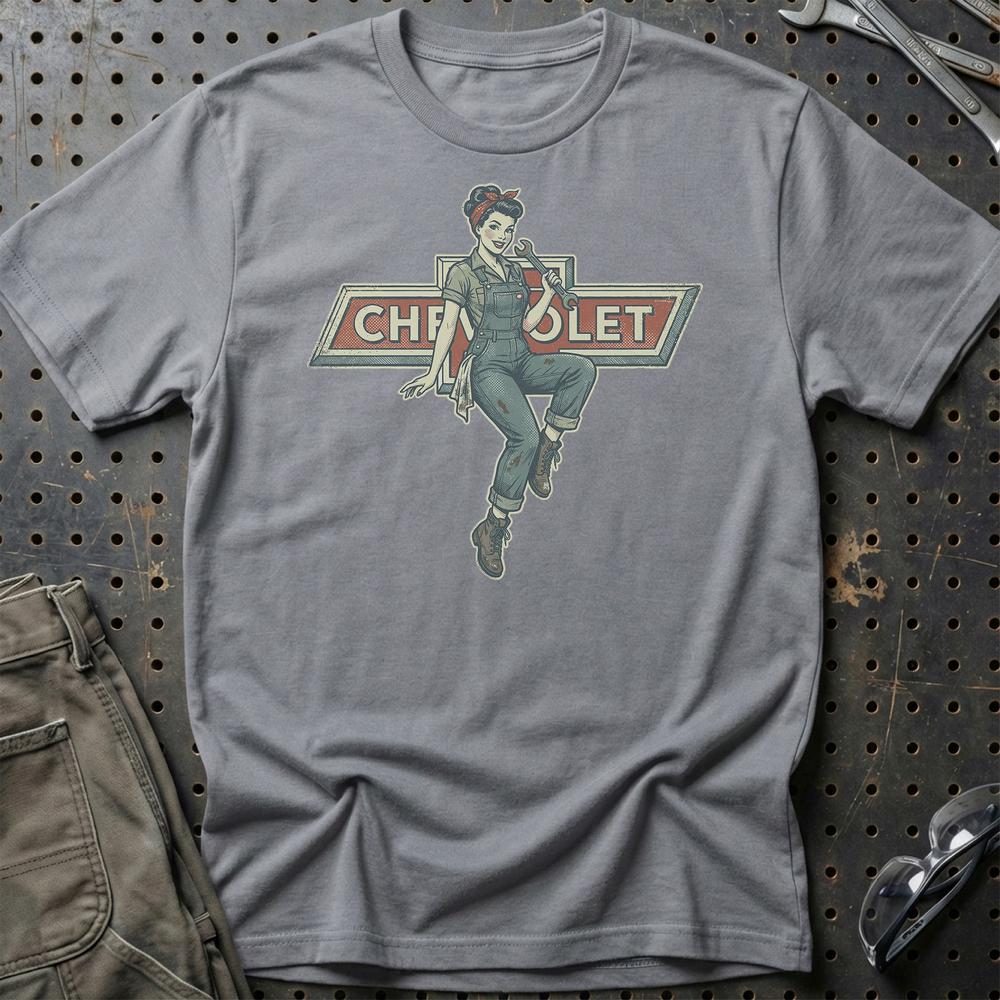 Chevrolet Pinup - Unisex T-Shirt , Bomuld-Beklædning-Chevrolet-Grå Sport-S-Garage Culture Shop- garage - man cave - merchandise