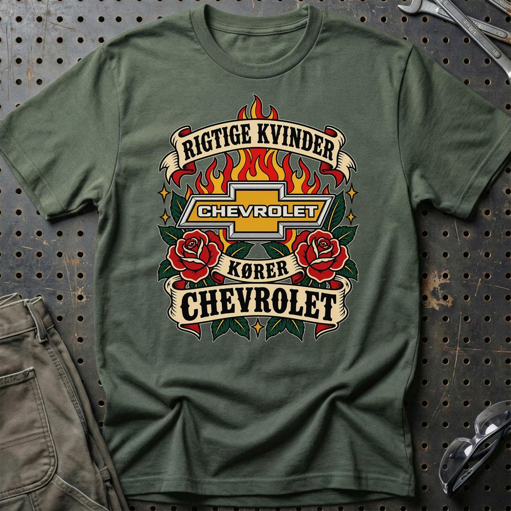 
Produktbillede af Chevrolet Rigtige Kvinder Kører – Roser og Flammer T-Shirt