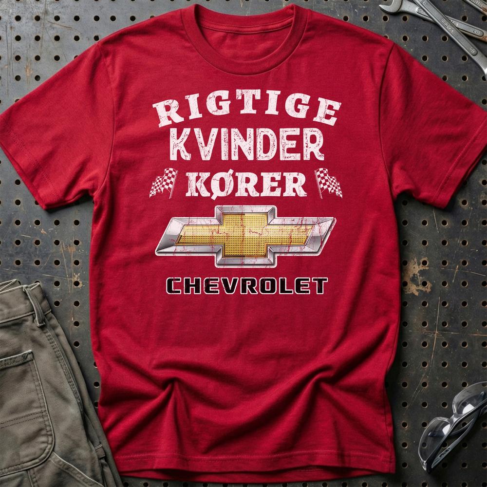 Chevrolet Rigtige Kvinder Kører T-Shirt-Beklædning-Chevrolet-Rød-S-Garage Culture Shop- garage - man cave - merchandise
