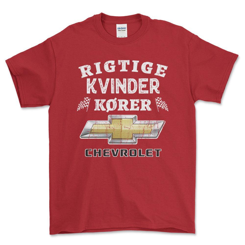 Chevrolet Rigtige Kvinder Kører - Unisex T-Shirt , Bomuld-Beklædning-Chevrolet-Rød-S-Forside-Garage Culture Shop- garage - man cave - merchandise