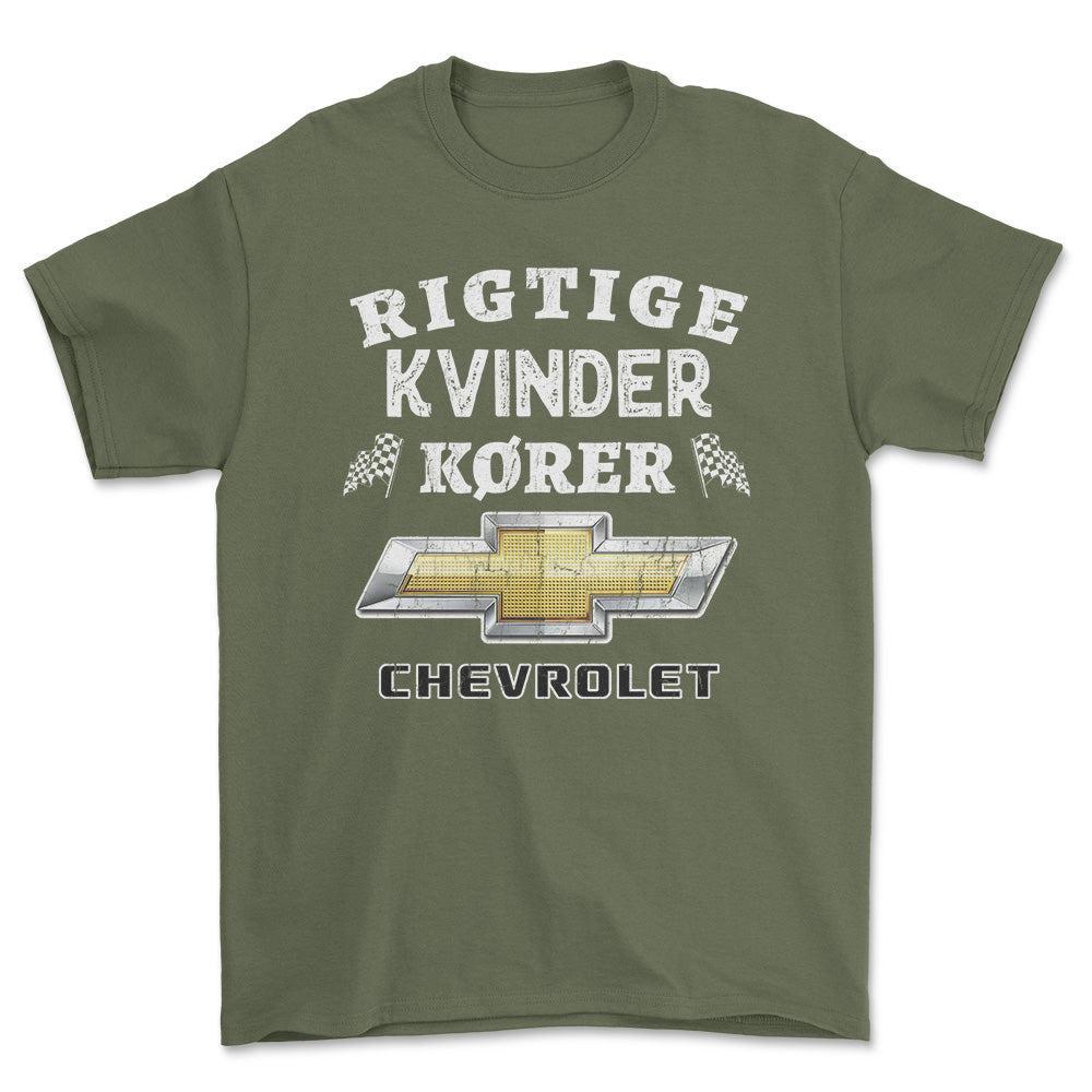 Chevrolet Rigtige Kvinder Kører - Unisex T-Shirt , Bomuld-Beklædning-Chevrolet-Grøn Militær-S-Forside-Garage Culture Shop- garage - man cave - merchandise