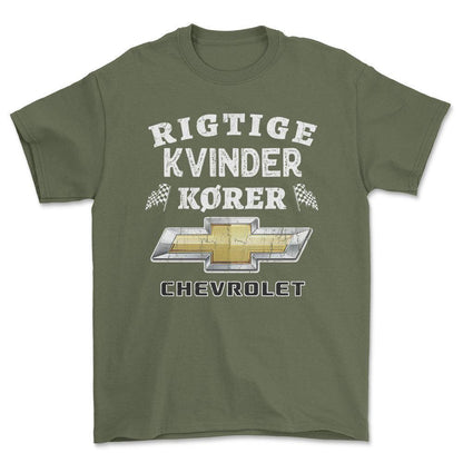 Chevrolet Rigtige Kvinder Kører - Unisex T-Shirt , Bomuld-Beklædning-Chevrolet-Grøn Militær-S-Forside-Garage Culture Shop- garage - man cave - merchandise
