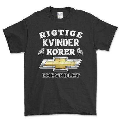 Chevrolet Rigtige Kvinder Kører - Unisex T-Shirt , Bomuld-Beklædning-Chevrolet-Sort-S-Forside-Garage Culture Shop- garage - man cave - merchandise