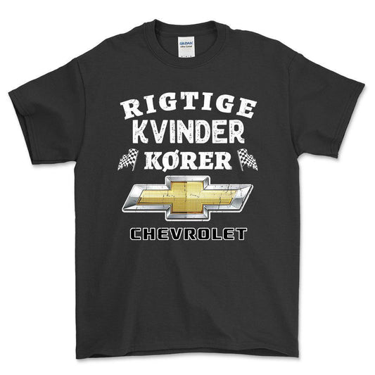 Chevrolet Rigtige Kvinder Kører - Unisex T-Shirt , Bomuld-Beklædning-Chevrolet-Sort-S-Forside-Garage Culture Shop- garage - man cave - merchandise
