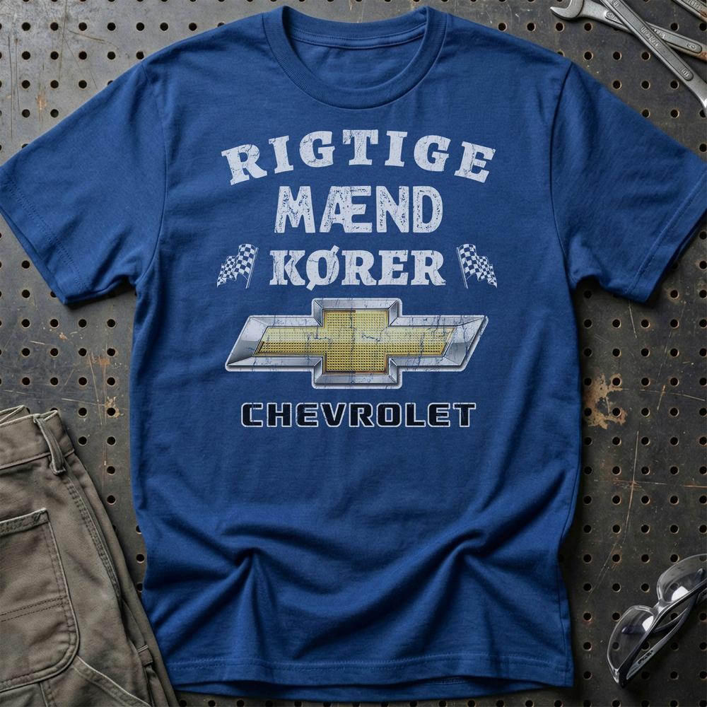 Chevrolet Rigtige Mænd Kører - Unisex T-Shirt , Bomuld-Beklædning-Chevrolet-Blå Royal-S-Garage Culture Shop- garage - man cave - merchandise