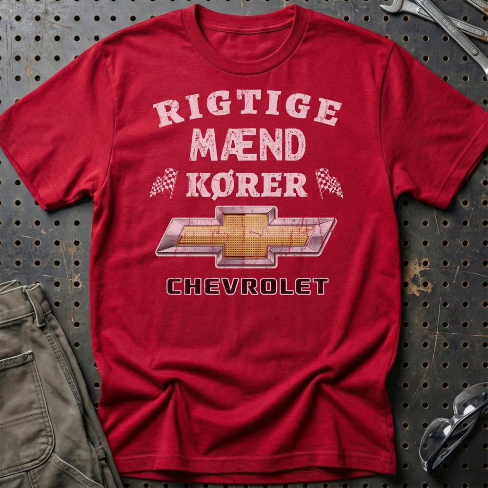 Chevrolet Rigtige Mænd Kører - Unisex T-Shirt , Bomuld-Beklædning-Chevrolet-Rød-S-Garage Culture Shop- garage - man cave - merchandise