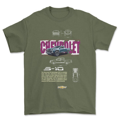 Chevrolet S10 - Unisex T-Shirt , Bomuld-Beklædning-Chevrolet-Grøn Militær-S-Forside-Garage Culture Shop- garage - man cave - merchandise