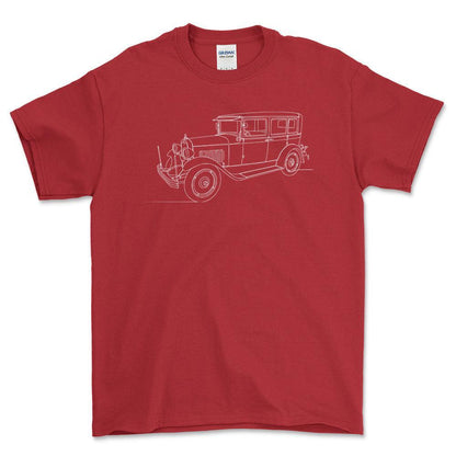 Chevrolet Series AC International Sedan - One Line Style Unisex T-Shirt-Beklædning-Chevrolet-Rød-S-Forside-Garage Culture Shop- garage - man cave - merchandise