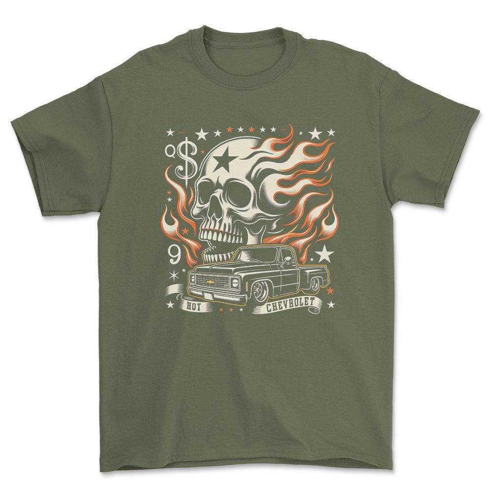 Chevrolet Truck - Hot Chevrolet - Unisex T-Shirt , Bomuld-Beklædning-Chevrolet-Grøn Militær-S-Garage Culture Shop- garage - man cave - merchandise