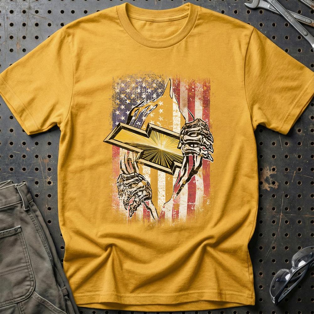 Chevrolet US Flag T-Shirt-Beklædning-Chevrolet-Guld-S-Garage Culture Shop- garage - man cave - merchandise