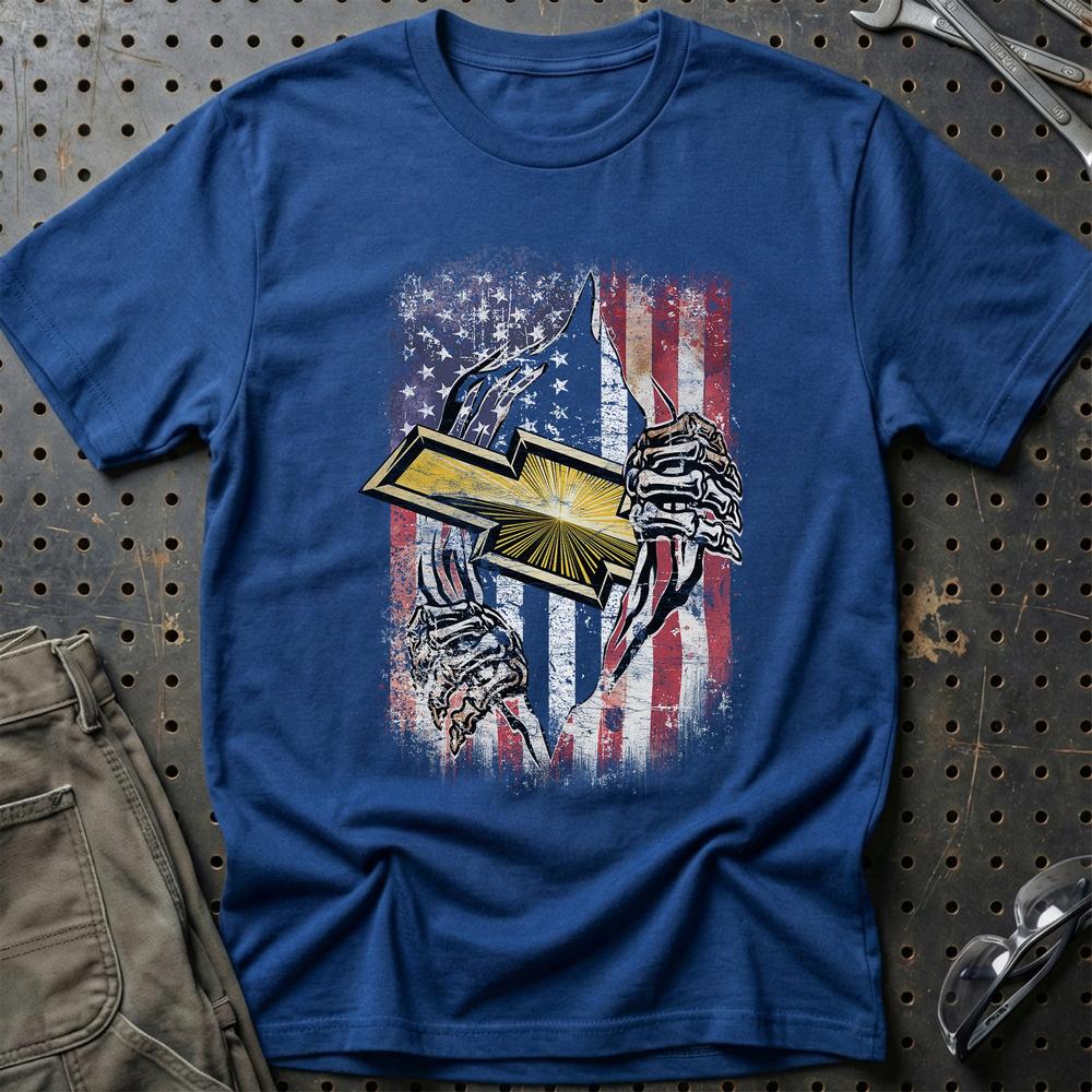Chevrolet US Flag T-Shirt-Beklædning-Chevrolet-Blå Royal-S-Garage Culture Shop- garage - man cave - merchandise