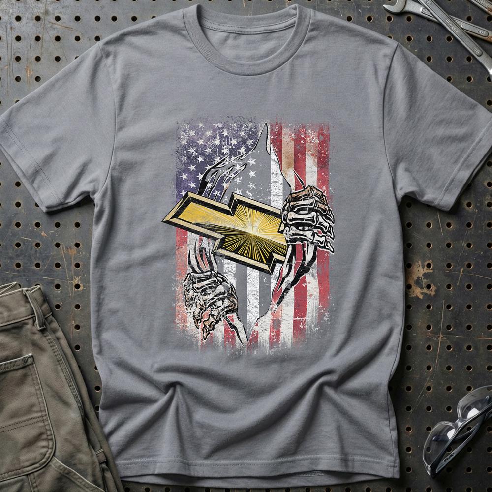 Chevrolet US Flag T-Shirt-Beklædning-Chevrolet-Grå Sport-S-Garage Culture Shop- garage - man cave - merchandise