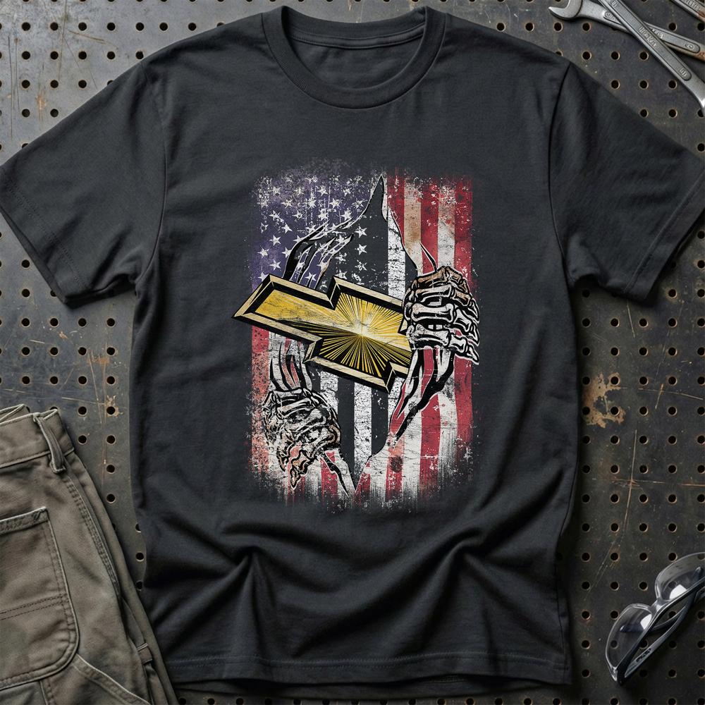 Chevrolet US Flag T-Shirt-Beklædning-Chevrolet-Sort-S-Garage Culture Shop- garage - man cave - merchandise