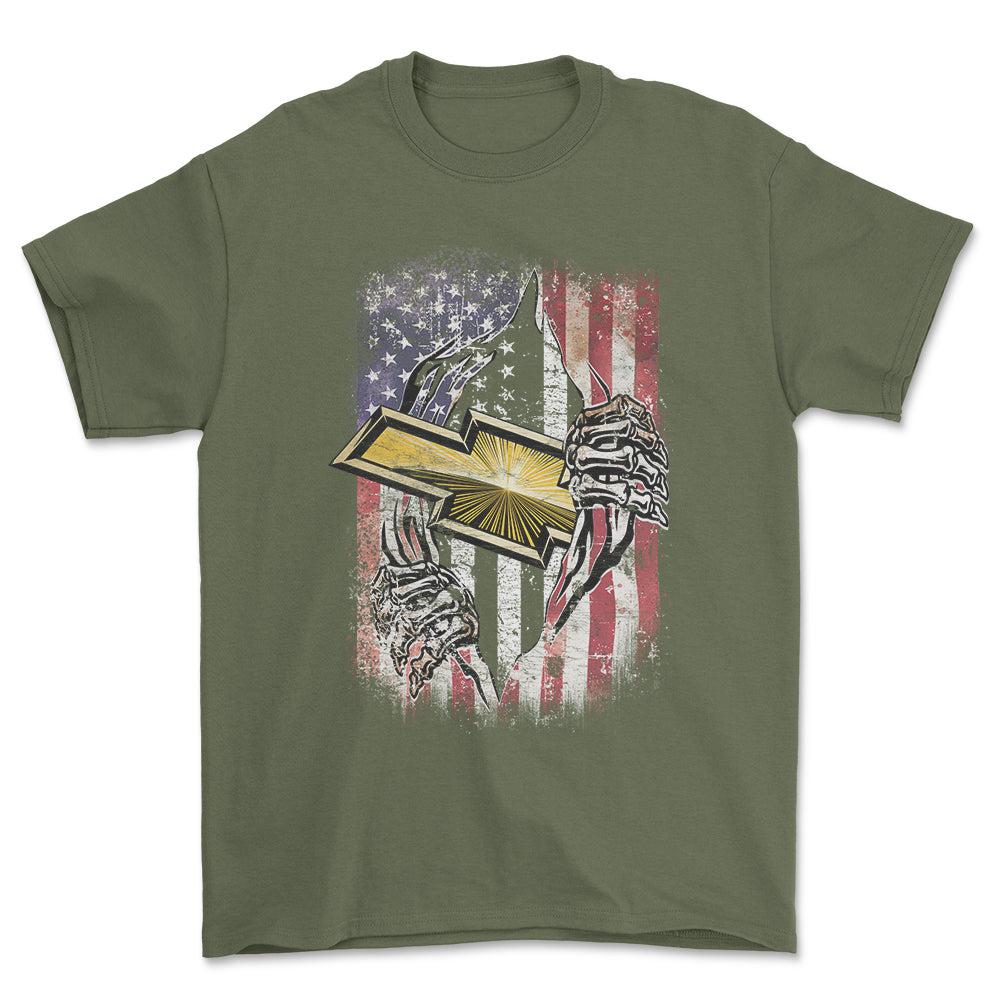 Chevrolet US Flag Unisex T-Shirt , Bomuld-Beklædning-Chevrolet-Grøn Militær-S-Garage Culture Shop- garage - man cave - merchandise