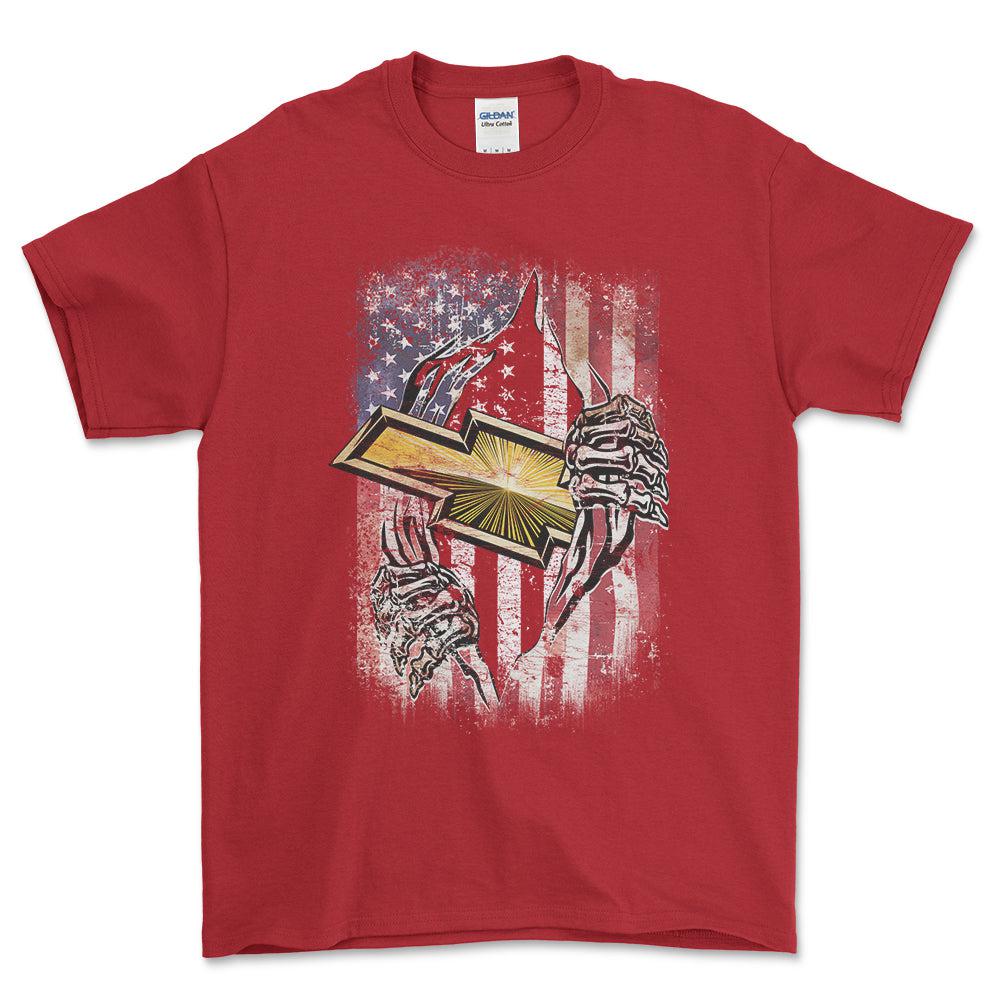 Chevrolet US Flag Unisex T-Shirt , Bomuld-Beklædning-Chevrolet-Rød-S-Garage Culture Shop- garage - man cave - merchandise