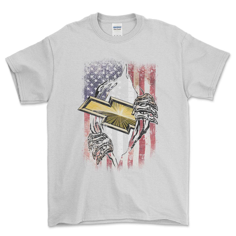 Chevrolet US Flag Unisex T-Shirt , Bomuld-Beklædning-Chevrolet-Hvid-S-Garage Culture Shop- garage - man cave - merchandise