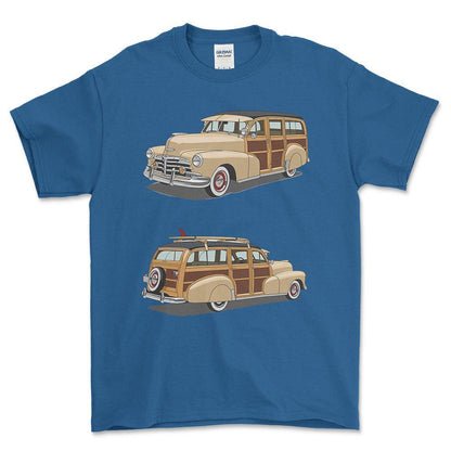 Chevrolet Woody Wagon 1948 - One Line Style Unisex T-Shirt-Beklædning-Chevrolet-Blå Royal-S-Forside-Garage Culture Shop- garage - man cave - merchandise