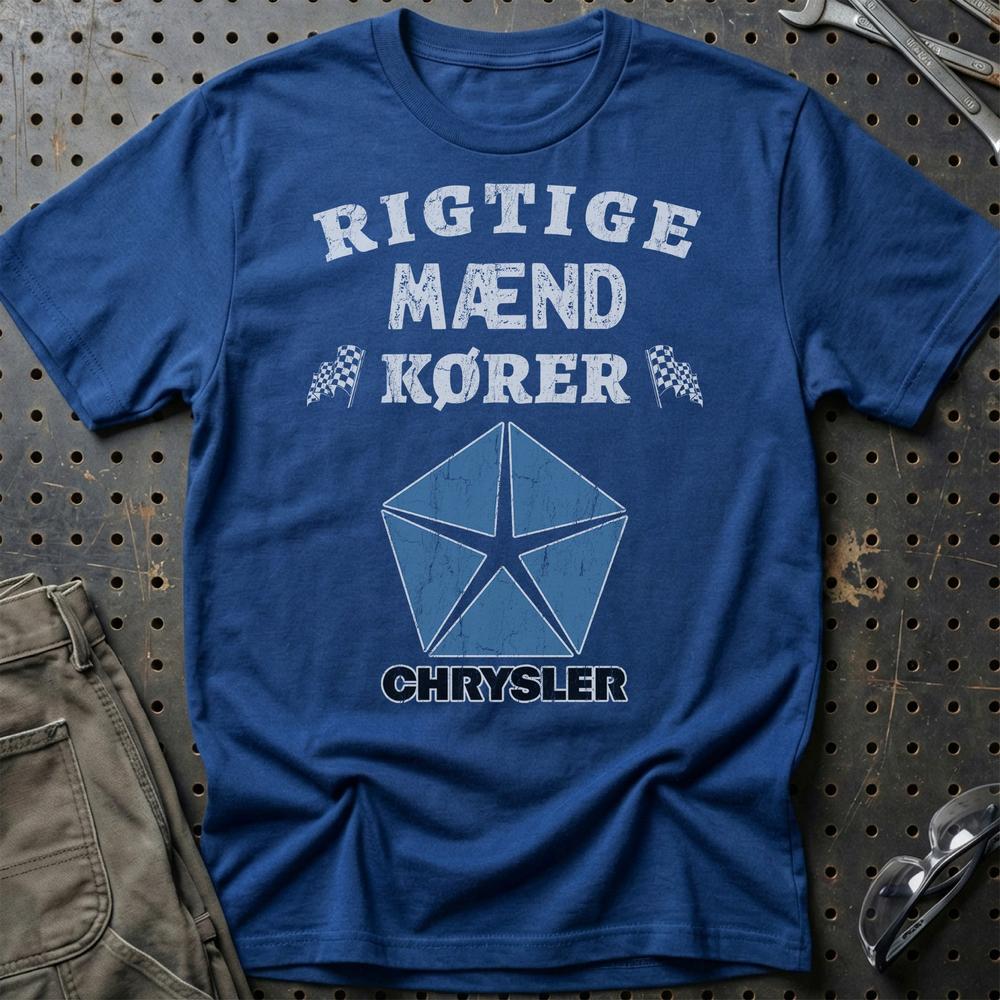Chrysler Rigtige Mænd Kører - Unisex T-Shirt , Bomuld-Beklædning-Chrysler-Blå Royal-S-Garage Culture Shop- garage - man cave - merchandise