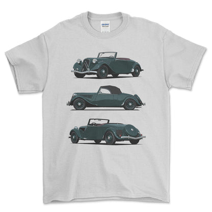 Citroen 15 CV Roadster 1939 - Unisex T-Shirt-Beklædning-Citroen-Hvid-S-Forside-Garage Culture Shop- garage - man cave - merchandise