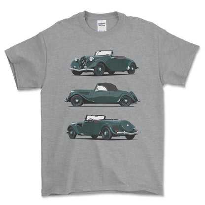 Citroen 15 CV Roadster 1939 - Unisex T-Shirt-Beklædning-Citroen-Grå Sport-S-Forside-Garage Culture Shop- garage - man cave - merchandise