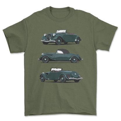 Citroen 15 CV Roadster 1939 - Unisex T-Shirt-Beklædning-Citroen-Grøn Militær-S-Forside-Garage Culture Shop- garage - man cave - merchandise