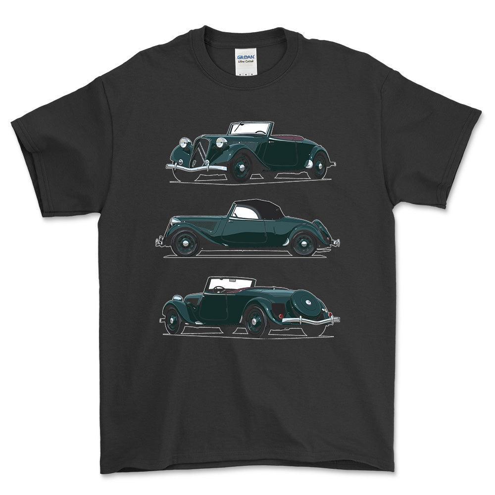 Citroen 15 CV Roadster 1939 - Unisex T-Shirt-Beklædning-Citroen-Sort-S-Forside-Garage Culture Shop- garage - man cave - merchandise