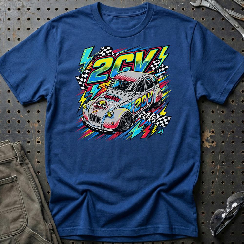 Citroën 2CV Motorsport T-Shirt - Vintage Track Style T-Shirt-Beklædning-Citroen-Blå Royal-S-Garage Culture Shop- garage - man cave - merchandise