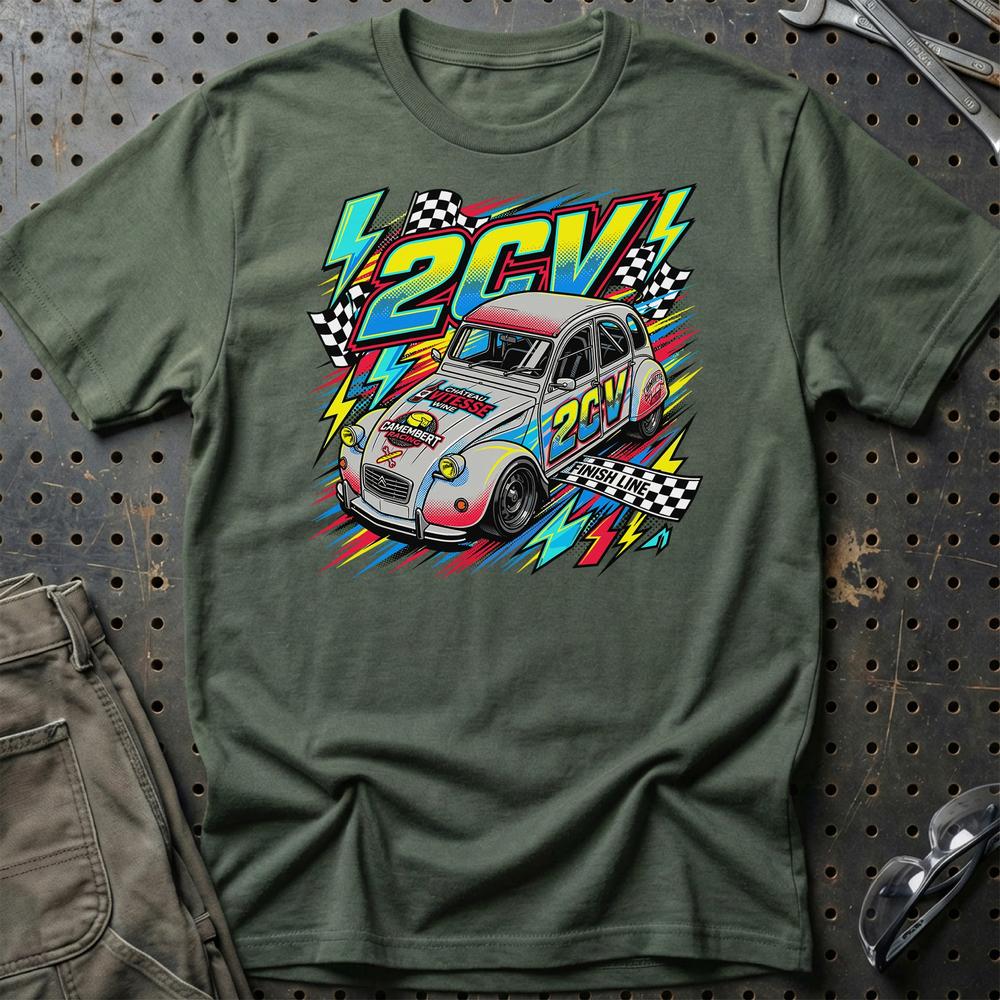 Citroën 2CV Motorsport T-Shirt - Vintage Track Style T-Shirt-Beklædning-Citroen-Grøn Militær-S-Garage Culture Shop- garage - man cave - merchandise