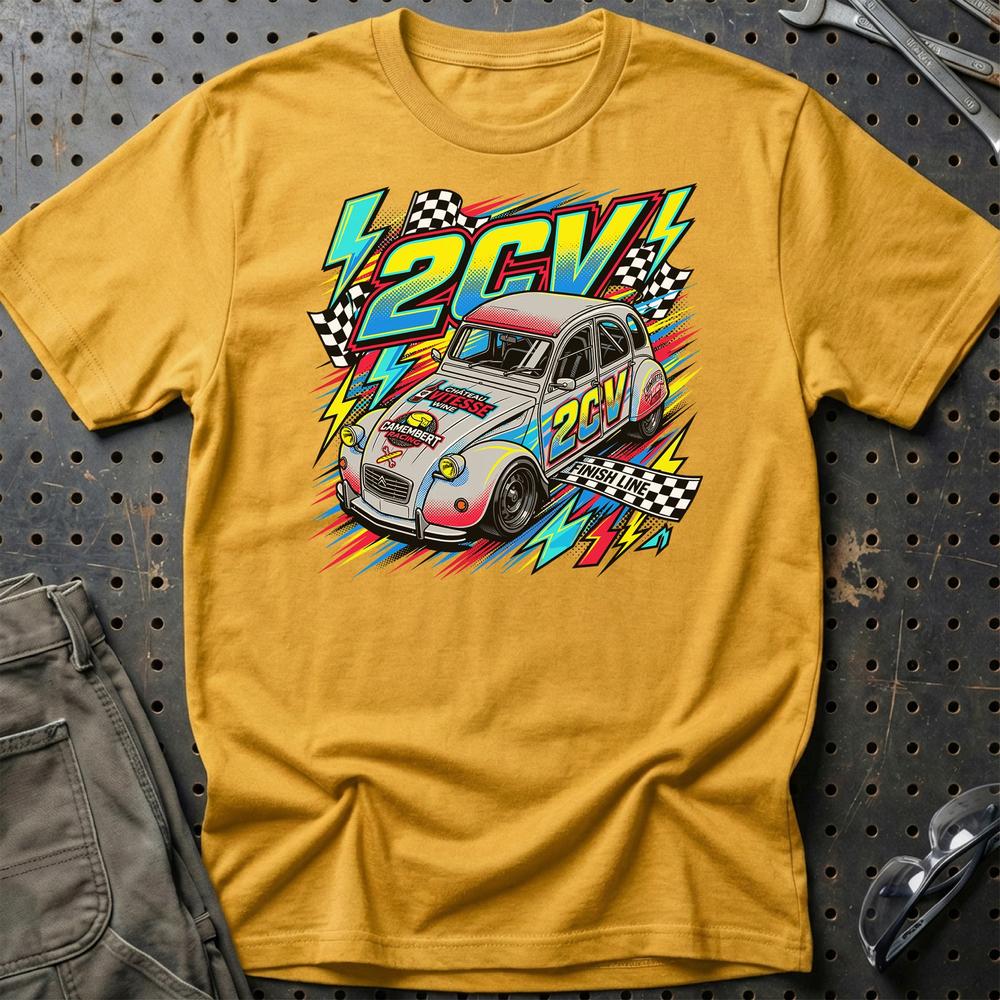 Citroën 2CV Motorsport T-Shirt - Vintage Track Style T-Shirt-Beklædning-Citroen-Guld-S-Garage Culture Shop- garage - man cave - merchandise