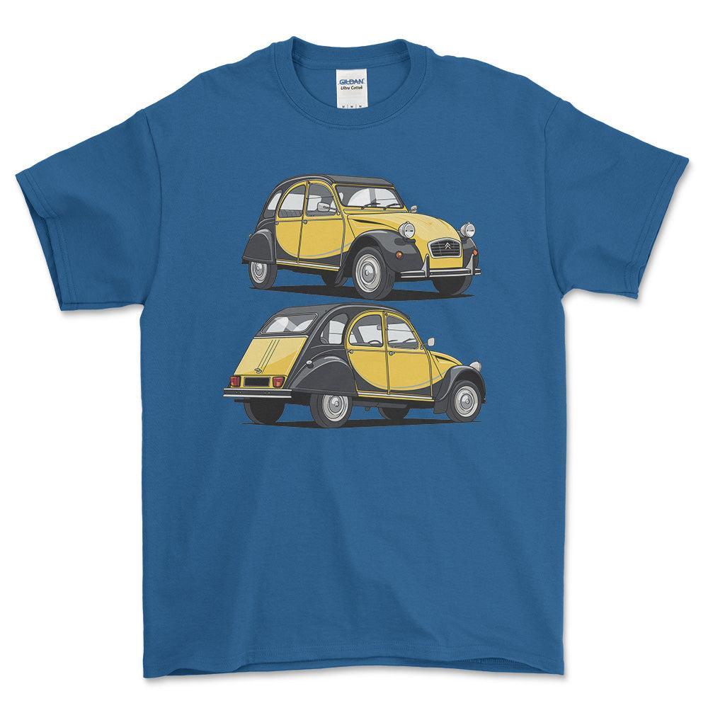 Citroën 2CV6 Charleston 1985 - Unisex T-Shirt-Beklædning-Citroen-Blå Royal-S-Forside-Garage Culture Shop- garage - man cave - merchandise