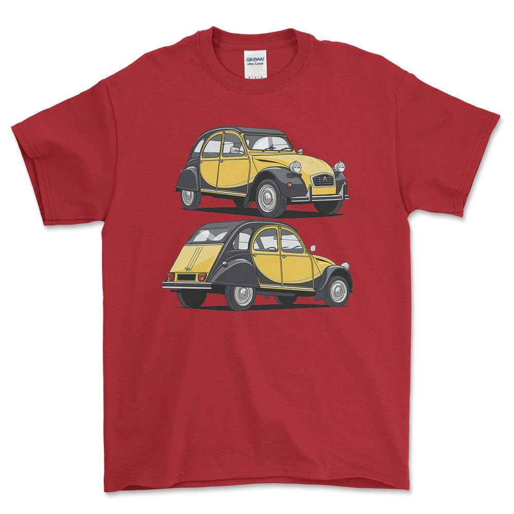 Citroën 2CV6 Charleston 1985 - Unisex T-Shirt-Beklædning-Citroen-Rød-S-Forside-Garage Culture Shop- garage - man cave - merchandise